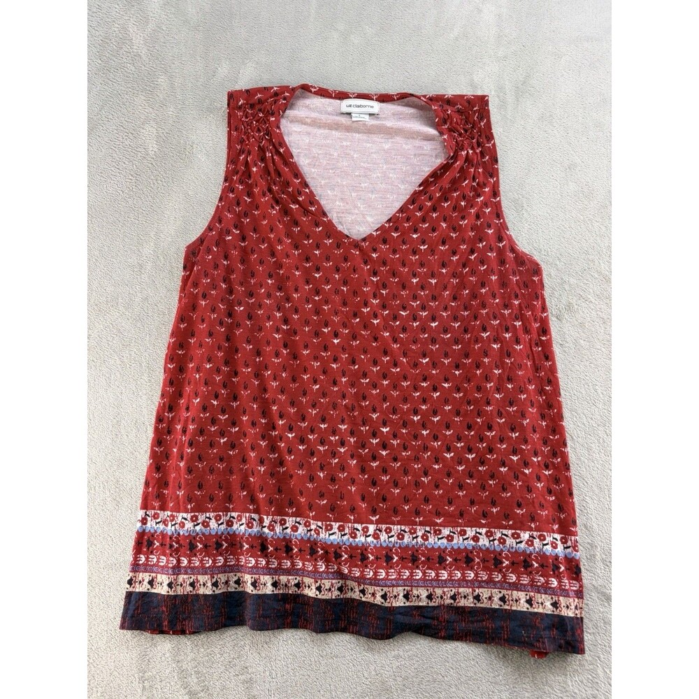 Liz Claiborne Floral Sleeveless Top Womens Large Red Blouse Tank Top